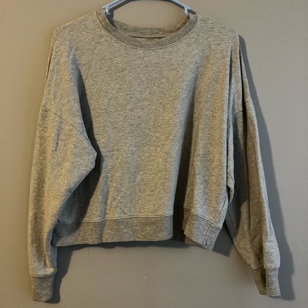 Rivet and Thread Crop Gray Sweater